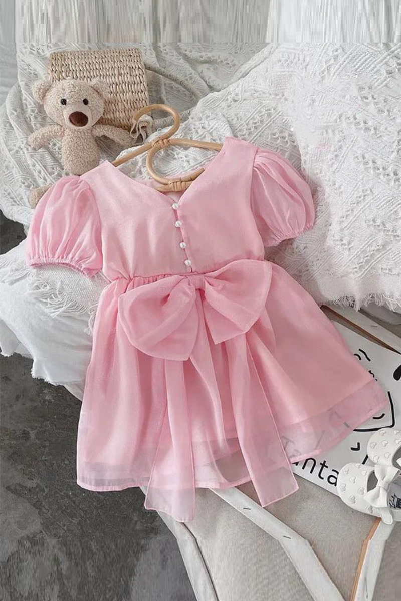 Princess Bow Girls Dress Toddler Kid Clothes Summer Short Sleeve Party Dress Elegant