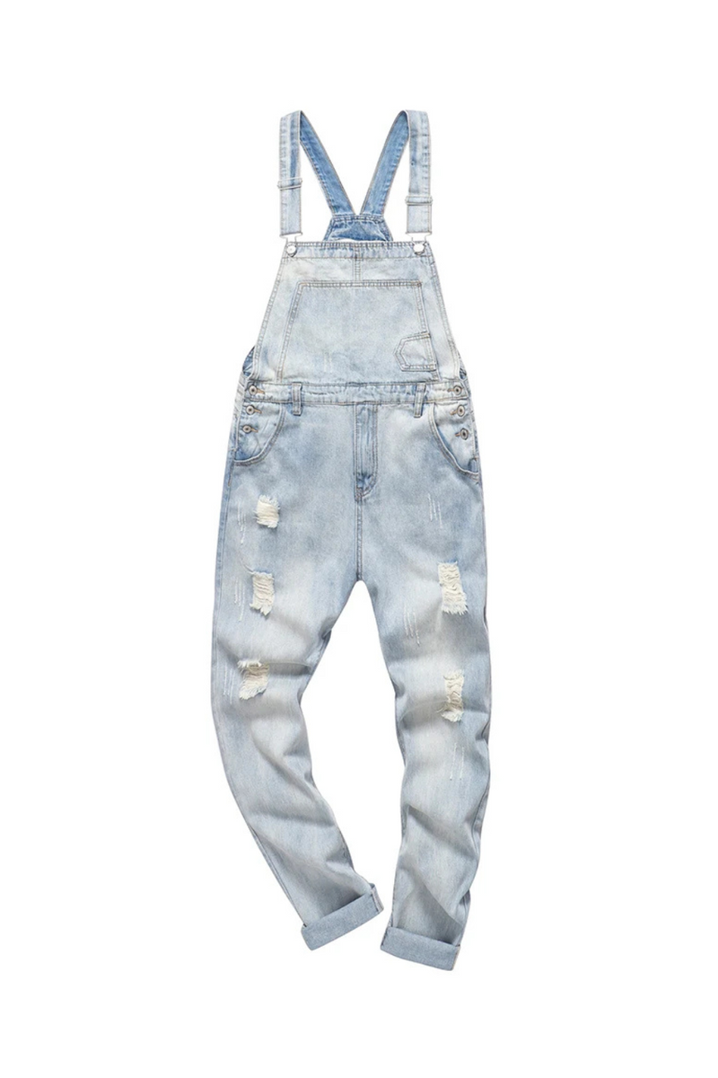 Men's Snow Washed Ripped Denim Bib Overalls Distressed Jumpsuits Coveralls Jeans