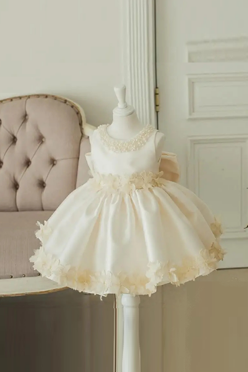 Children's Princess Evening Gown Bow Lace Bead Design Birthday Baptism Party Easter Eid Dresses For Girls