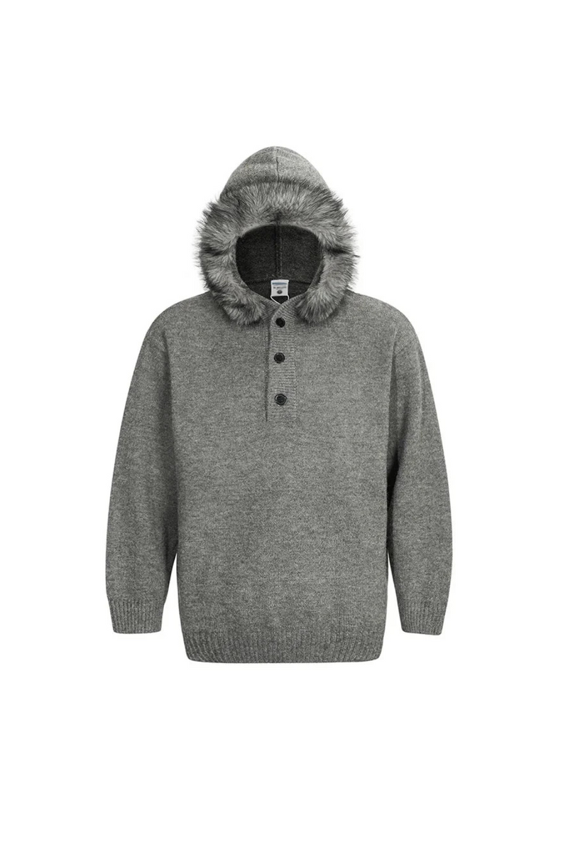 Hooded Sweatercoat Men Autumn Winter Casual Streetwear Loose Single Breasted Knitted Cardigan