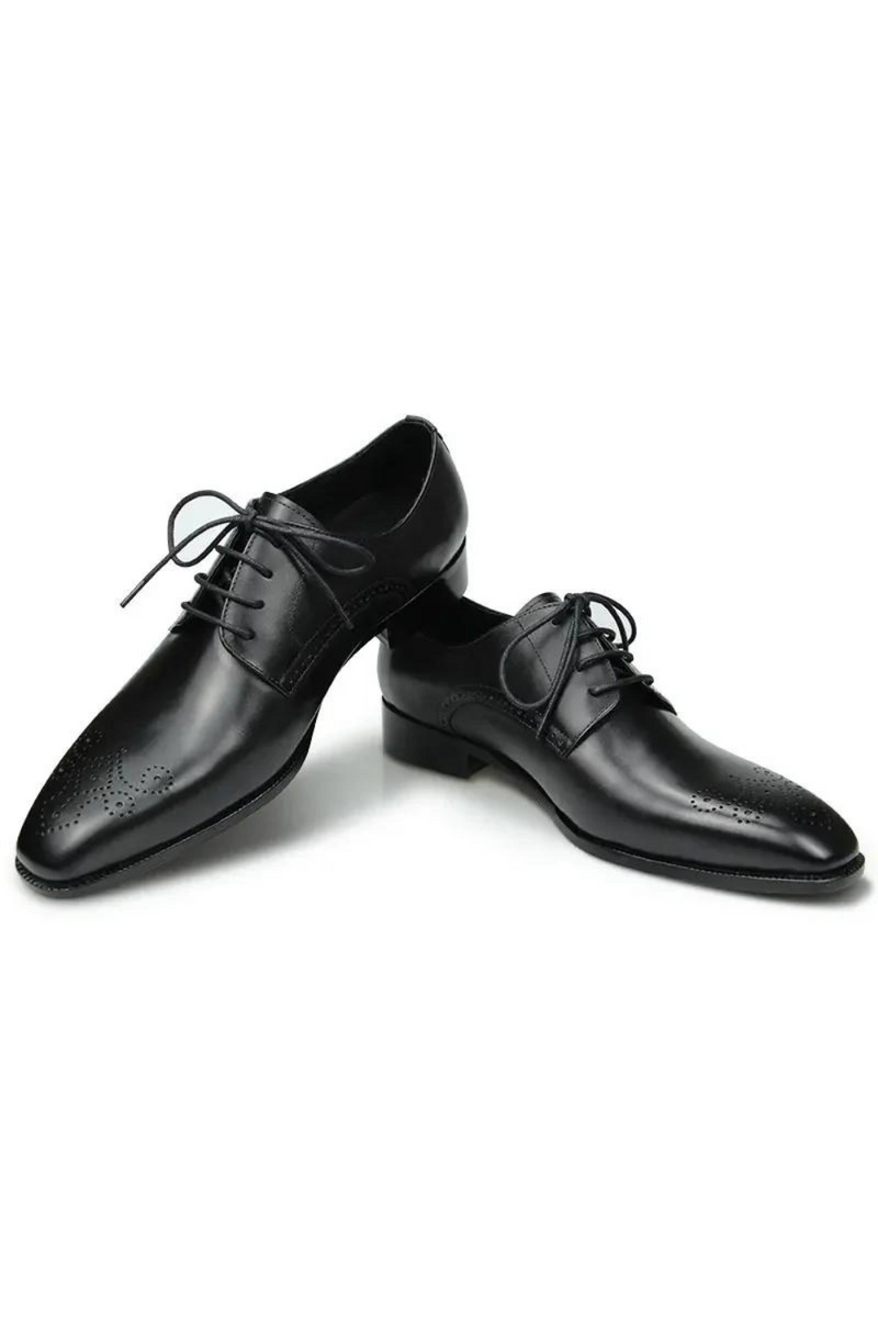 Men Shoes Brogues for Wedding Classic Black Office Genuine Leather Lace Up Dress Pointed