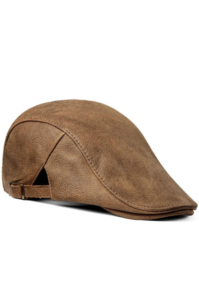 Distressed Retro Leather Beret Hats Men's Stylish Middle-aged Elderly Thin Forward Cap