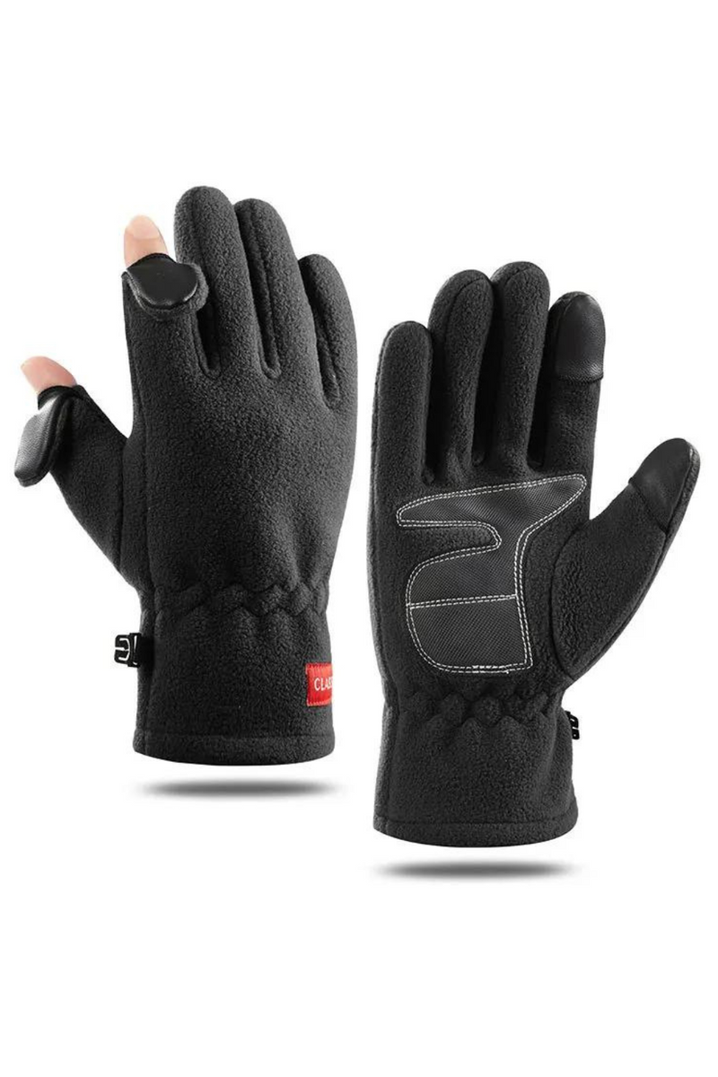 Men Winter Polar Fleece Silica Gel Non Slip Clamshell Show Finger Touch Screen Mitten Plus Velvet Thick Warm Sport Cycling Glove