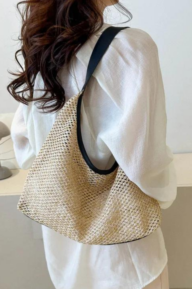 Women Straw Woven Tote Bags Large Capacity Casual Tote Handbag Hollow Summer Beach Vacation Shoulder Bag