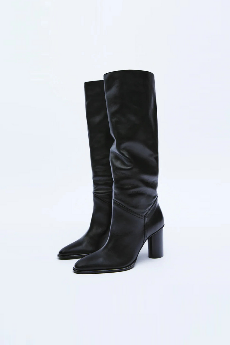 Women Winter Genuine Leather Knee High Boots Lady Pointed Toe High Heels Shoes