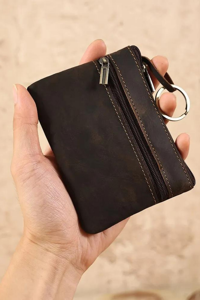 Genuine Leather Coin Purse for Men Mini Pouch Change Wallet with Key Ring Card Holder Key Holder Money Pouch Coin Wallet