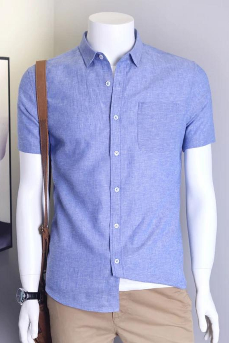 Men's Summer Breathable Linen Short Sleeve Shirt Large Loose Cotton Linen Men