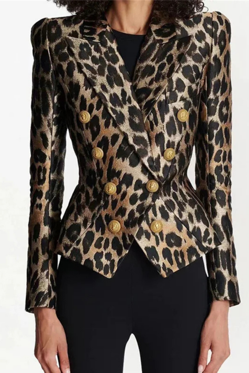 Women jacket Summer Leopard Women coat double breasted