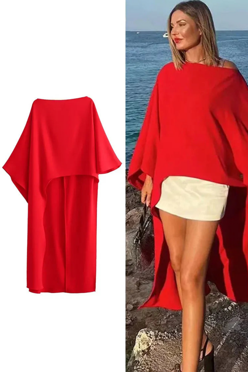 Summer Women Asymmetrical Dress Solid Casual Loose Cape Woman Elegant Evening Dress