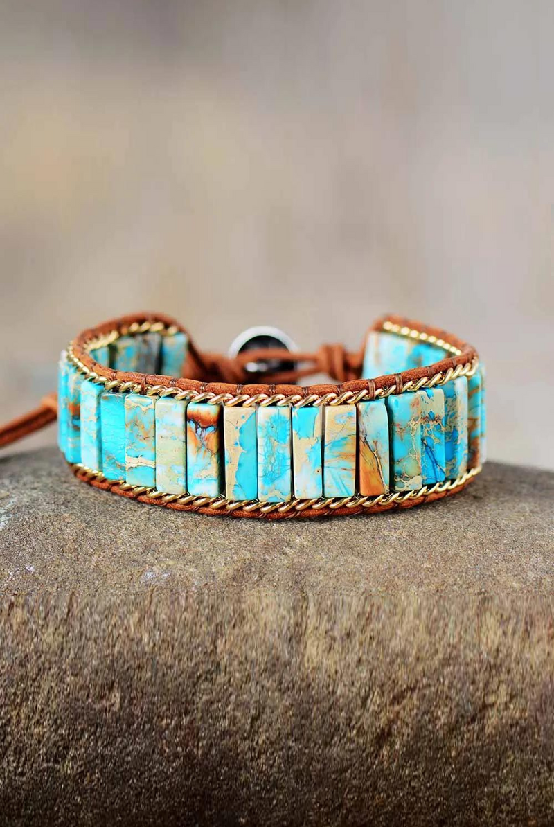 Latest Leather Wrap Bracelets Jaspers Lapis Chain Cuff Bangles Bracelets Bohemian Punk Jewelry