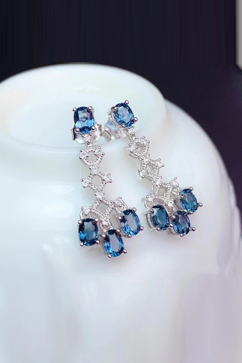 Natural Topaz Drop Earrings for Party 3mm*4mm London Blue Topaz Silver Earrings 925 Silver