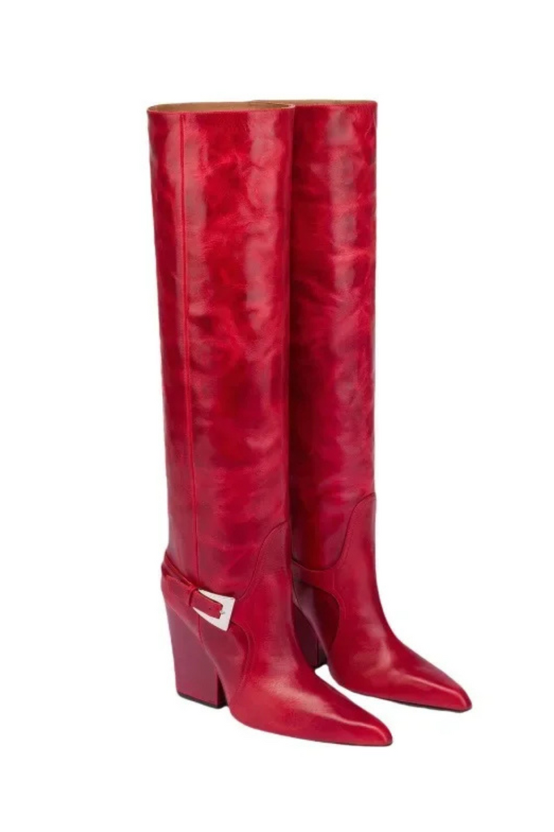 Autumn and Winter Long Boots with Square Toe Thick Heel One Foot Belt Buckle Knee High Boots