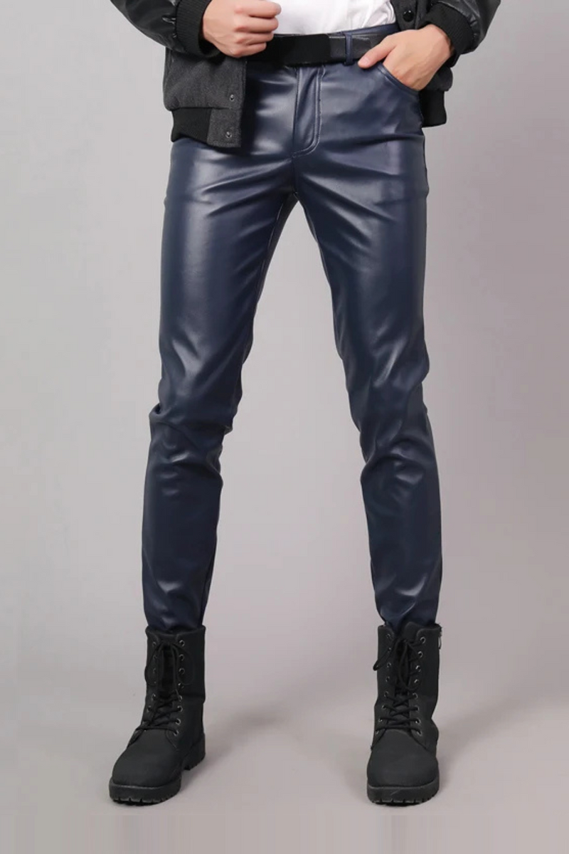 Spring Autumn Men's Leather Pants Trousers Punk