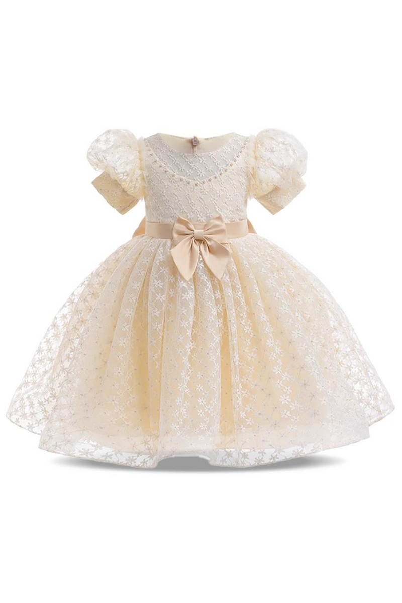 Elegant Girl Princess Dress Kids Puff Sleeve Gown Birthday Bow Flower Wedding Party Prom Clothes Formal Evening