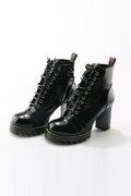 Women Boots Lace Up Women Ankle Boots Black Heel Botas