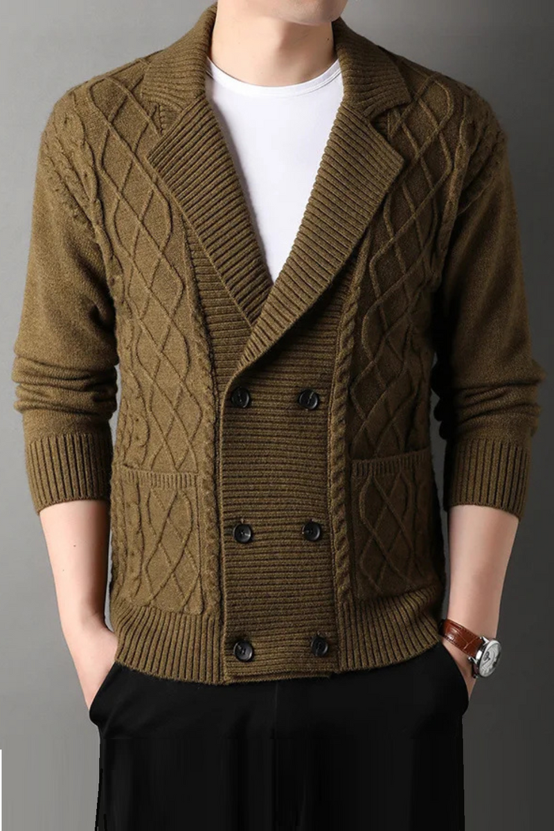 Men Thickened Suit Collar Sweater Youth Warm and Knitted Cardigan