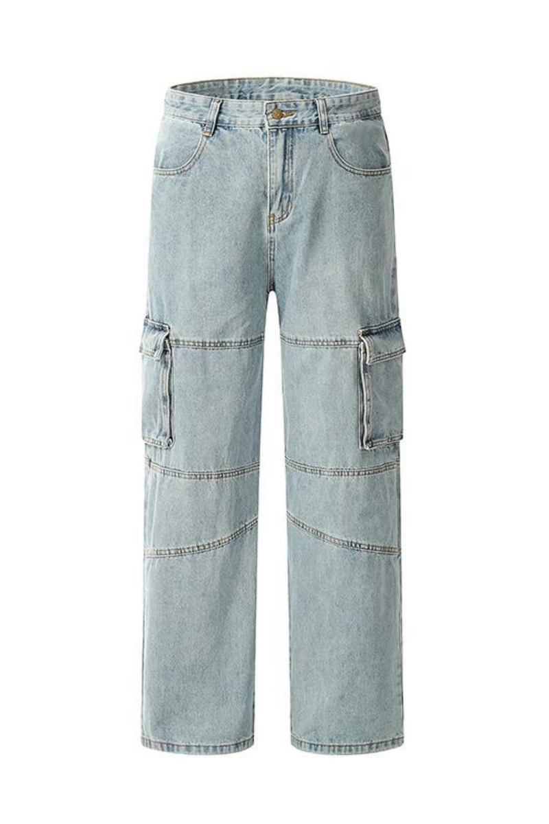 Straight-leg Jeans Streetwear Basic Pants High Street Autumn Casual Side Pocket Denim Summer