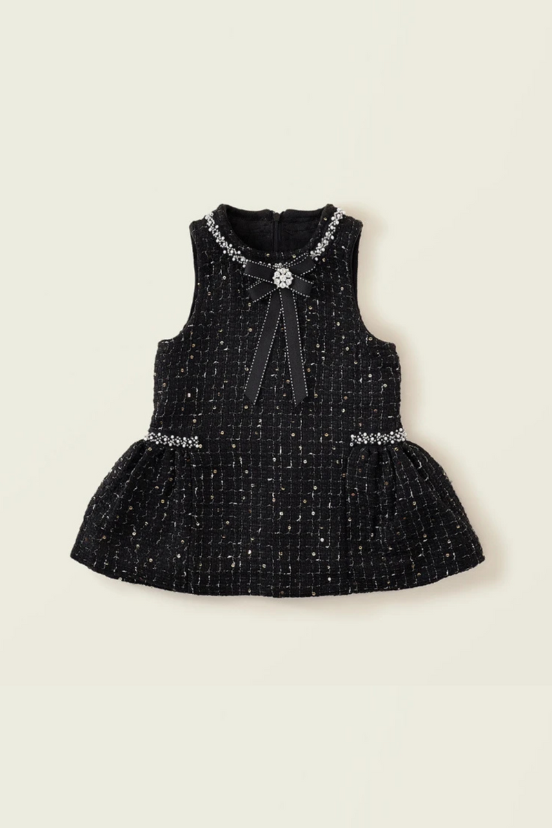 Autumn Girls Coarse Tweed Sleeveless Vest Dress Winter Baby Black Elegant Dress Kids Dresses for Girls