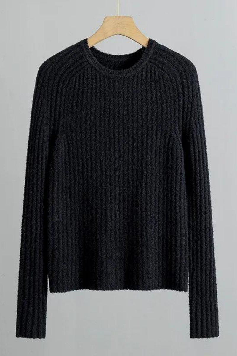 Early Spring Round Neck Pullover Rib Yarn Wool Knitted Slim Minimalist Sweater for Women