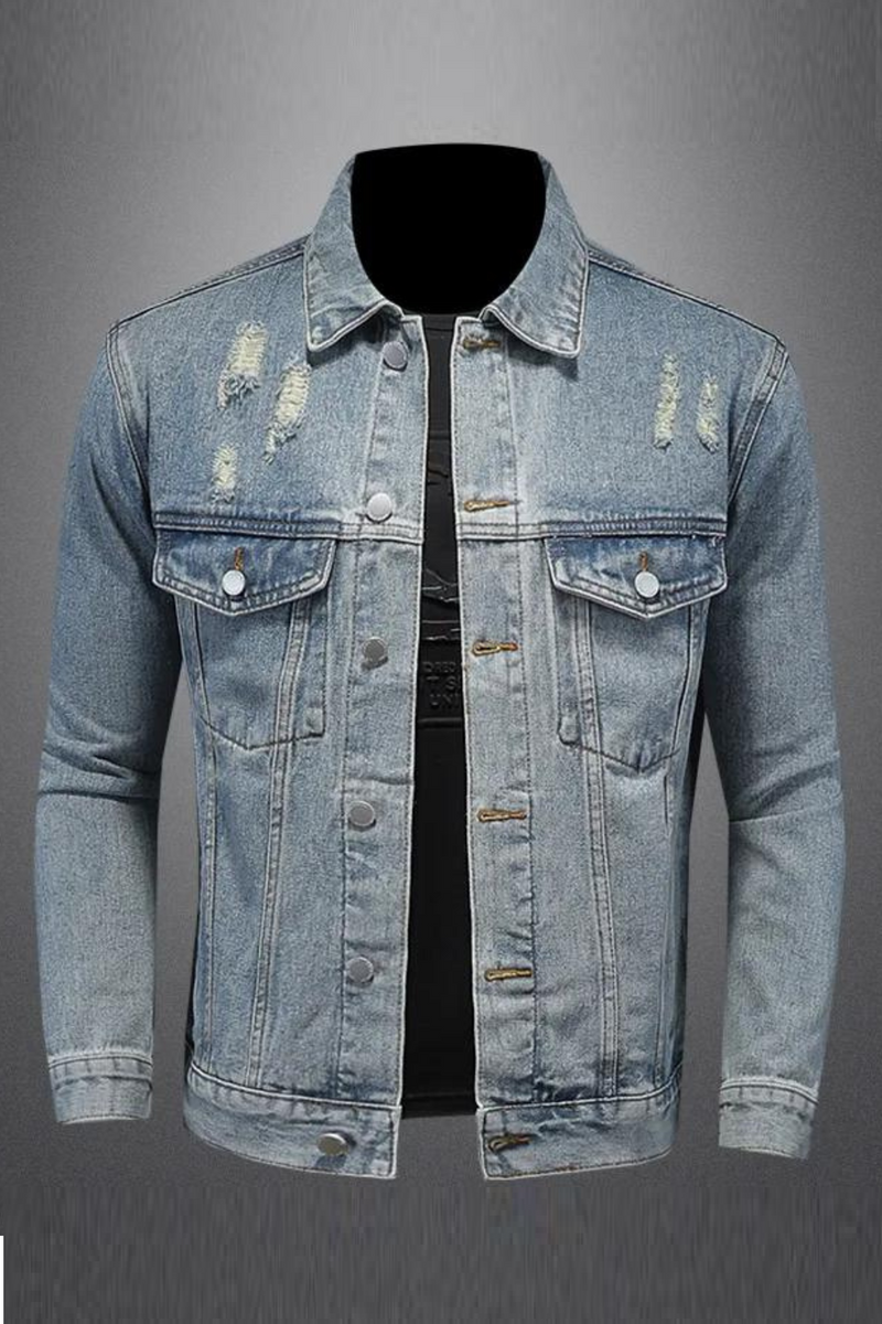 Handsome Trend Everything with Boutique Simple Ripped Men's Denim Coat Men Four Seasons