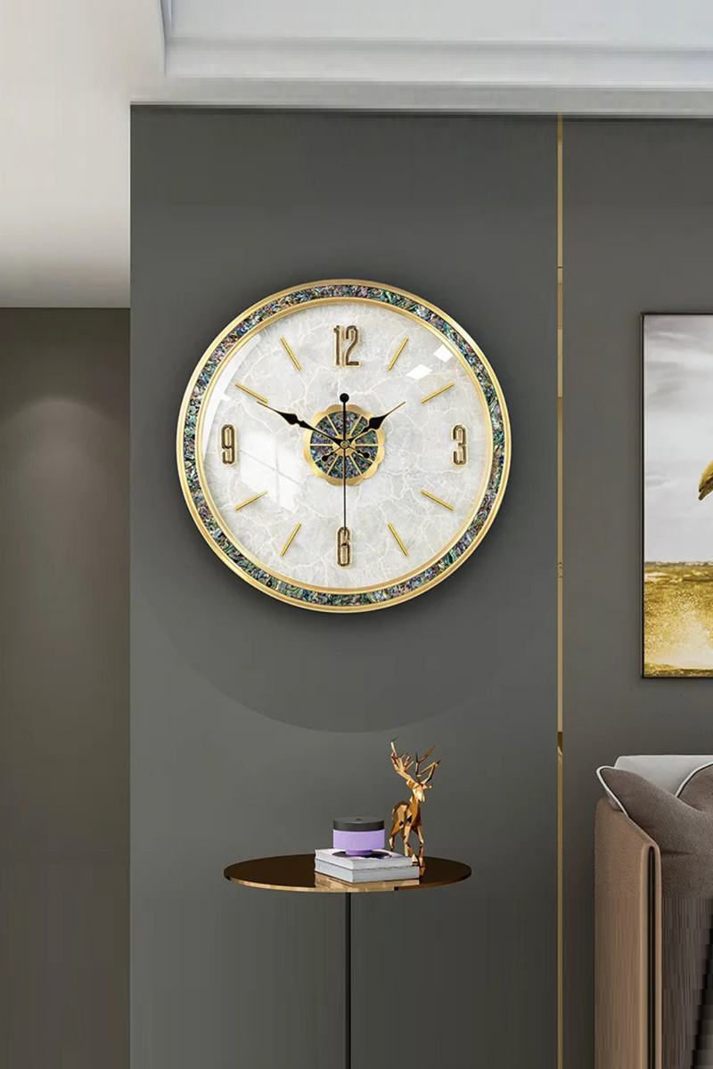 Luxury Brass Clock for Living Room Decoration Shell Wall Clock Decor