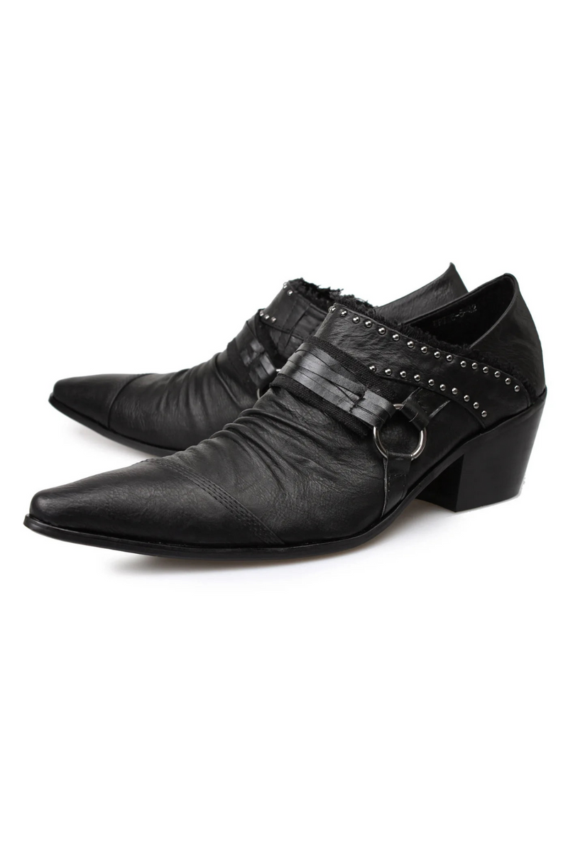 Punk Style Rivet Belt Buckle  Men Pointed Toe Shallow Slip-On Oxfords Male Party Dress Derby Shoes