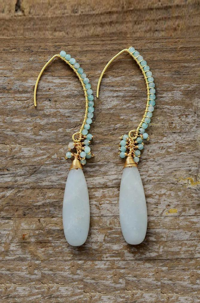 Exquisite Boho Drop Earrings for Women Amazonite Elegant Lady Dangle Earring Handmade Teardrop Jewelry