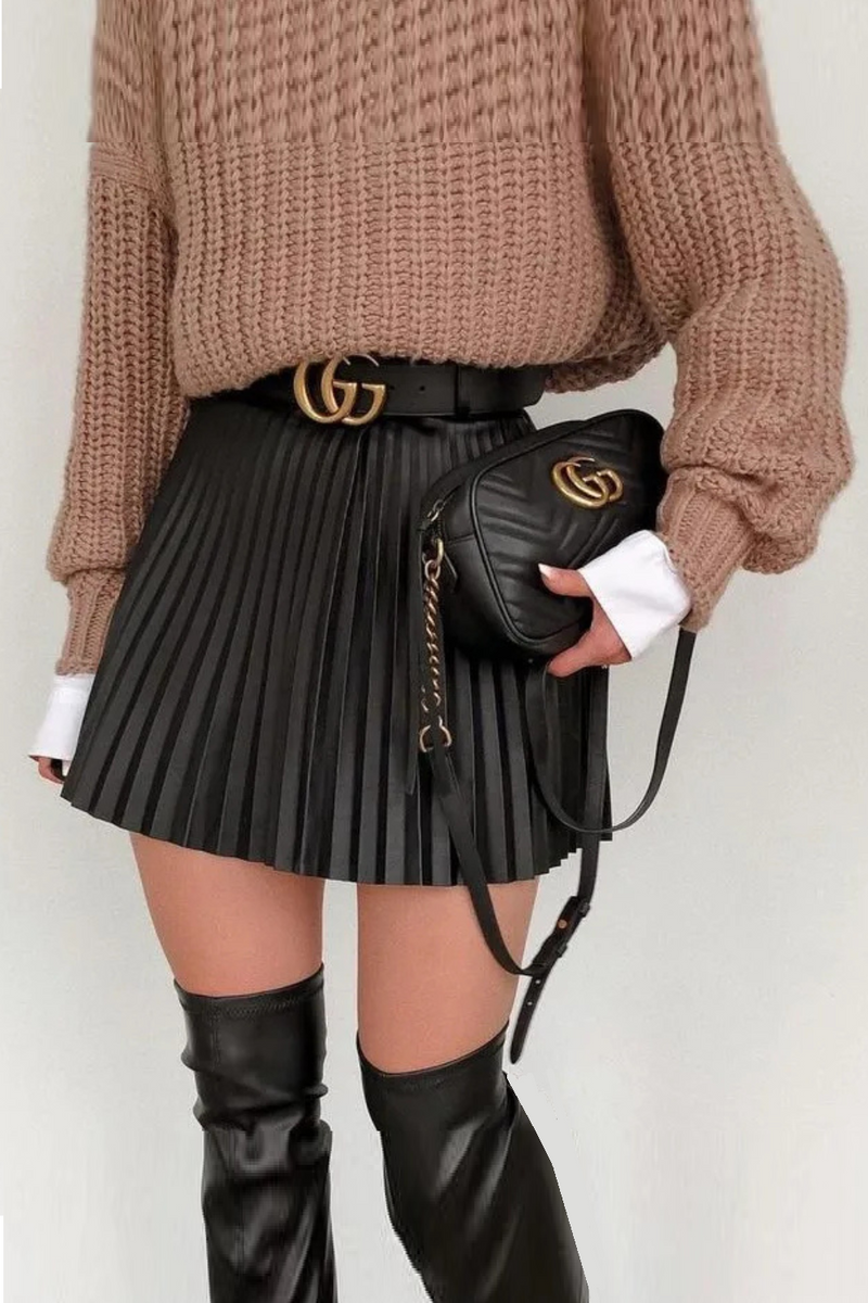 Pleated Women Skirt  Streetwear Female Short Skirt Spring Autumn Club Skirt