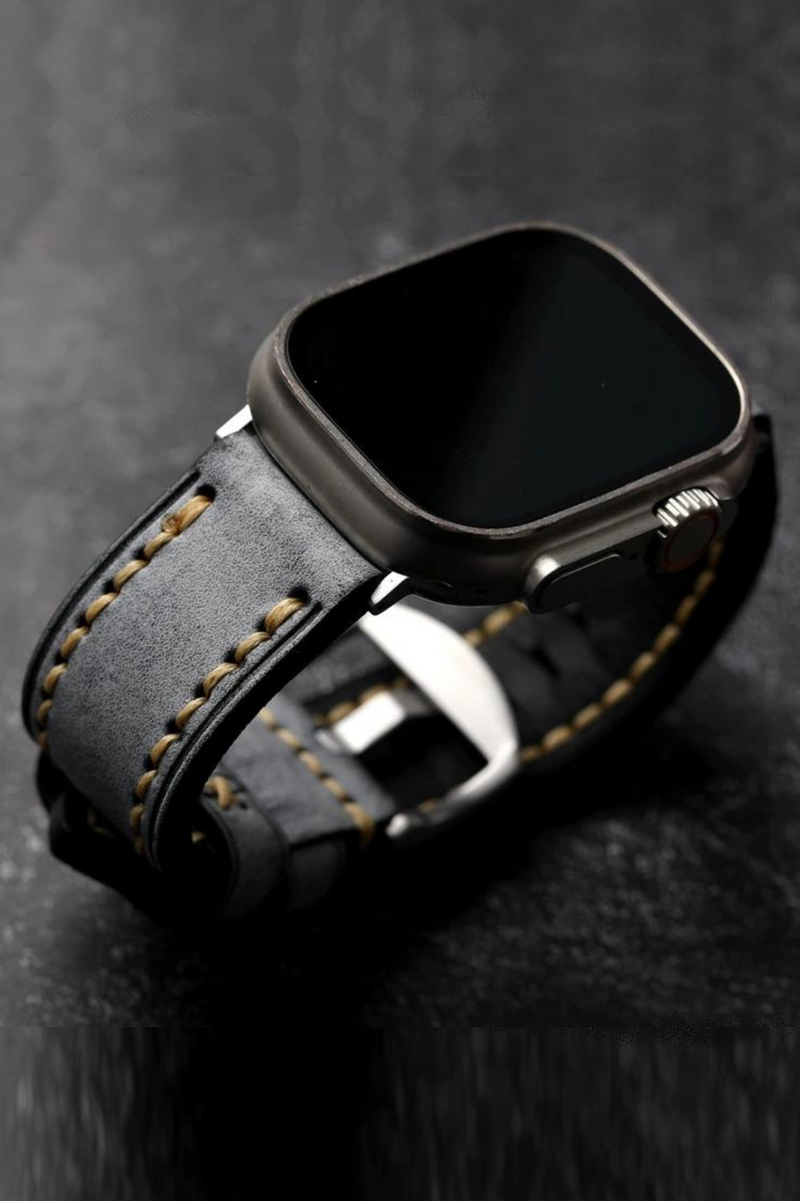 Handmade Head Layer Leather Strap For Apple Watch iWatch Grey and Black Thickened Men's