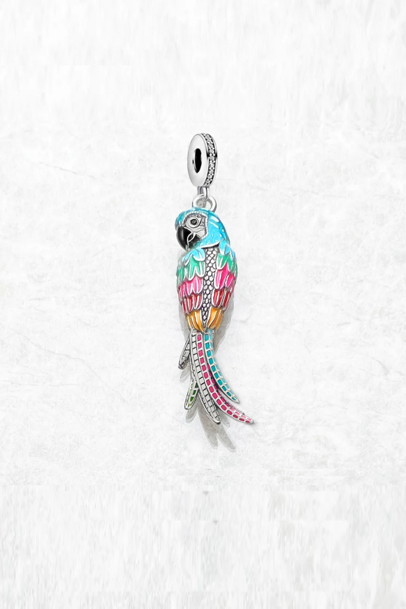 Striking Parrot Pendant 925 Sterling Silver Dangle Charm Women Fine Jewelry