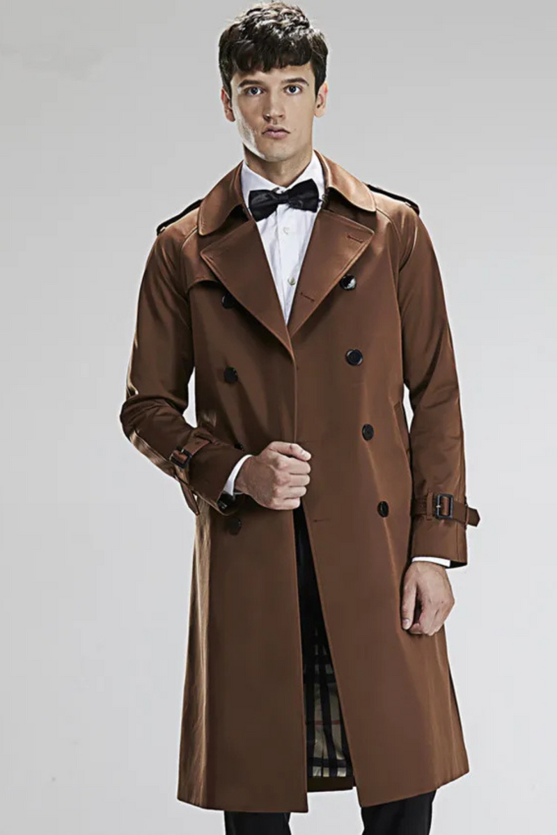 Men Double Breasted Trench with Monochromatic