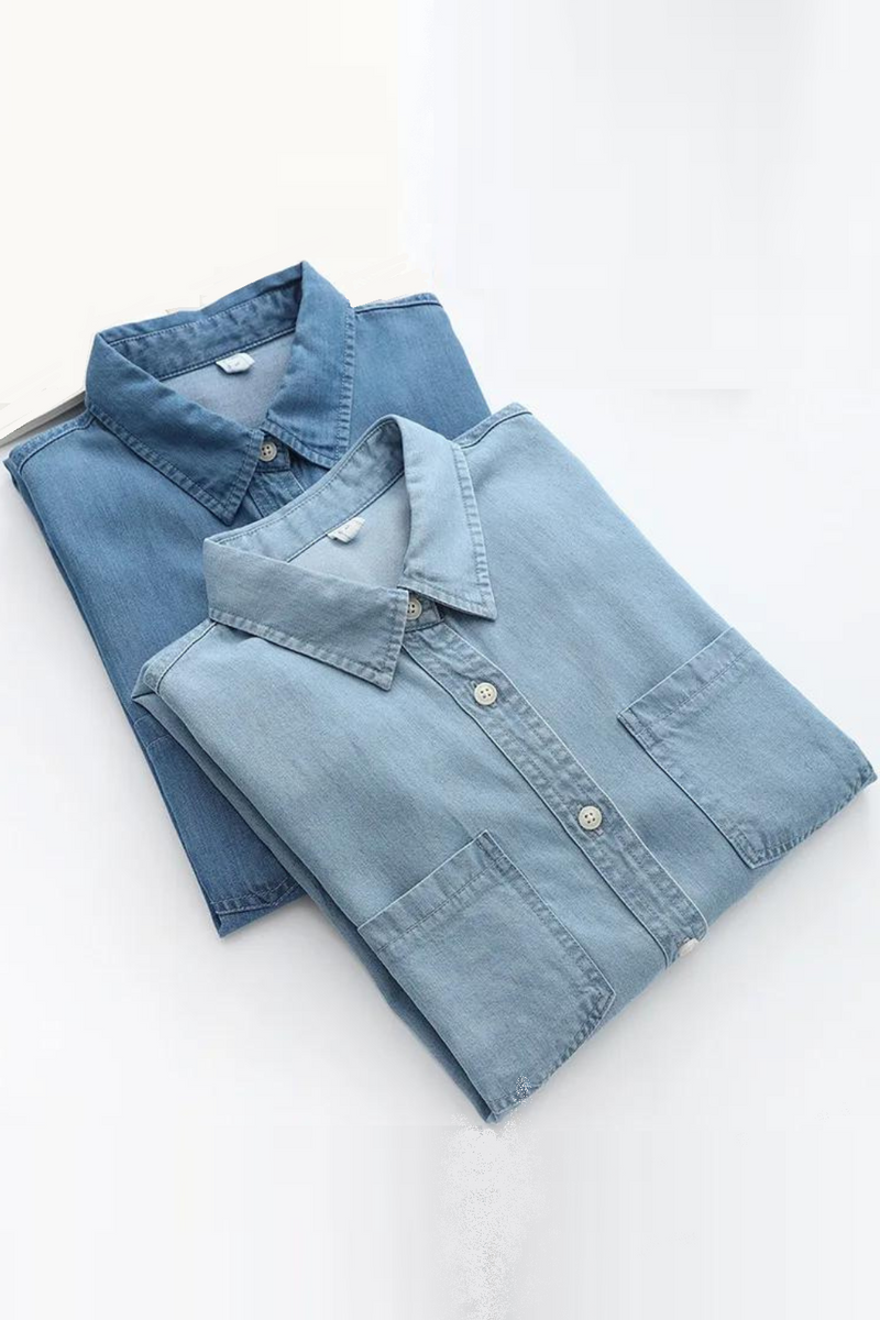 Women Thin Blouse Mercerized Denim Shirt Spring Summer Long Sleeve Lady Loose Tops