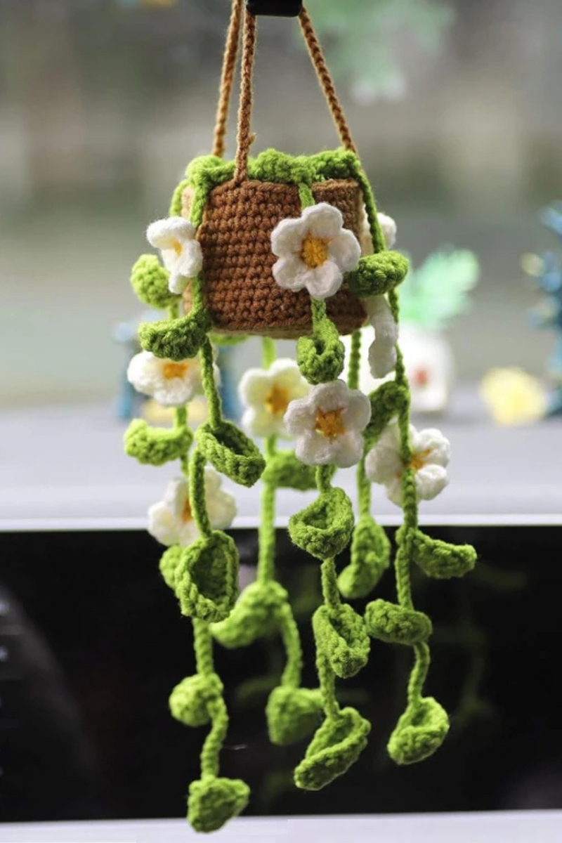 Crochet Plants Vine Hanging Basket Artificial Flowers Handmade Gift For Her Room Home Wall Decor