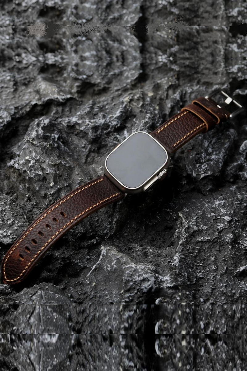 Handmade Dark Retro Style Strap For Apple Watch S9 S8 Ultra2 Lychee Soft Leather Strap Men