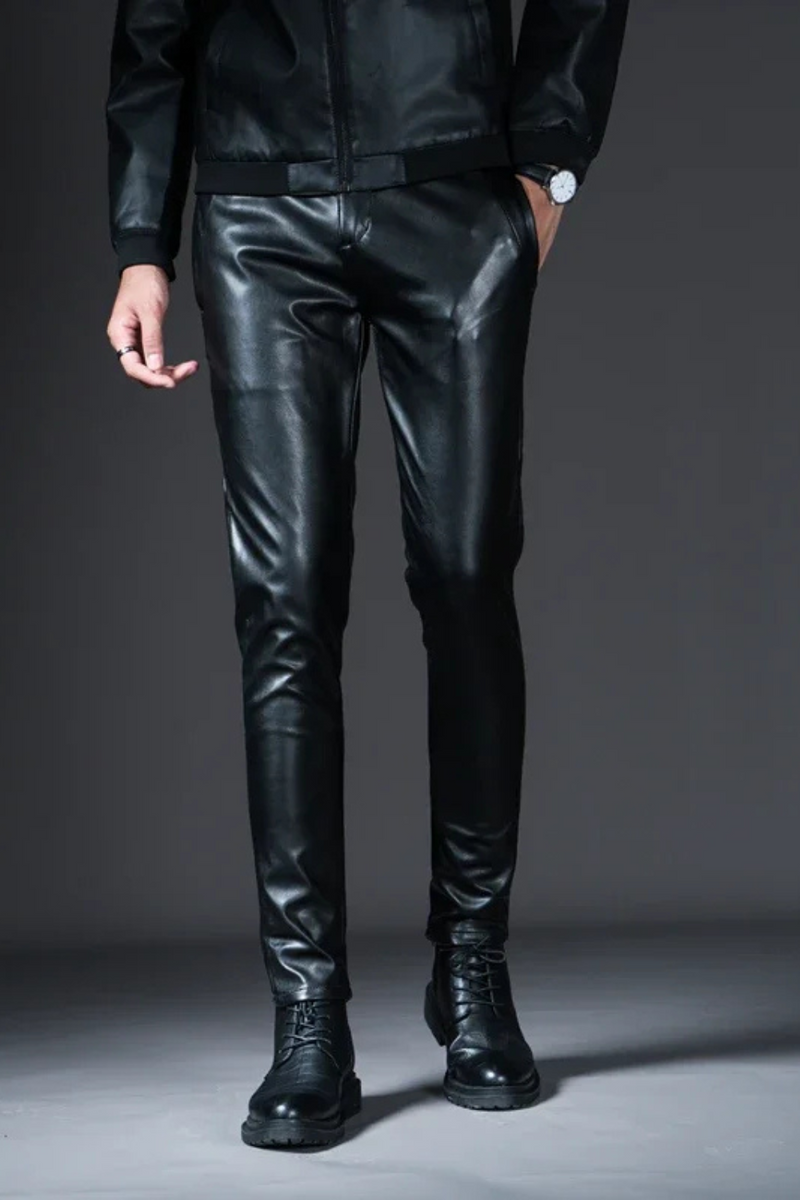 Winter Men's Biker Leather Pants  Motorcycle Trousers for Male