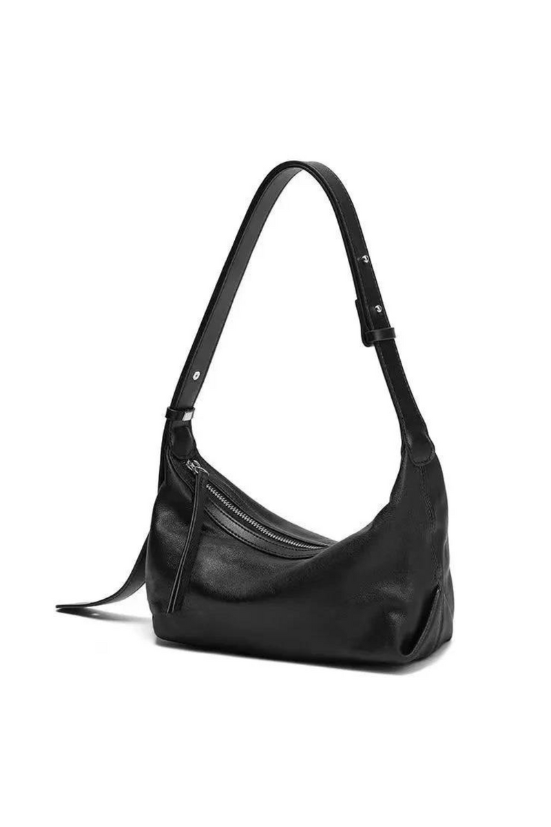 Chic Silver Black Hobo Bag Leather Women Handbag Luxury Ladies Shoulder Bag