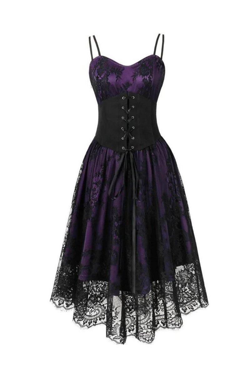 Halloween Short Party Womens Dress Irregular Lace Gothic Patchwork Aesthetic Straps Casual Dress