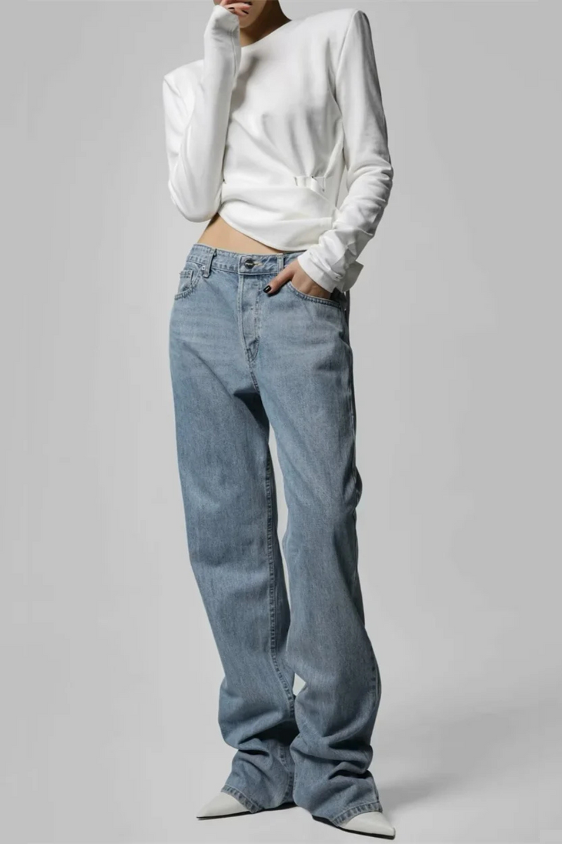 Launch Women Jeans Loose Straight Denim Pants Floor-length Pants