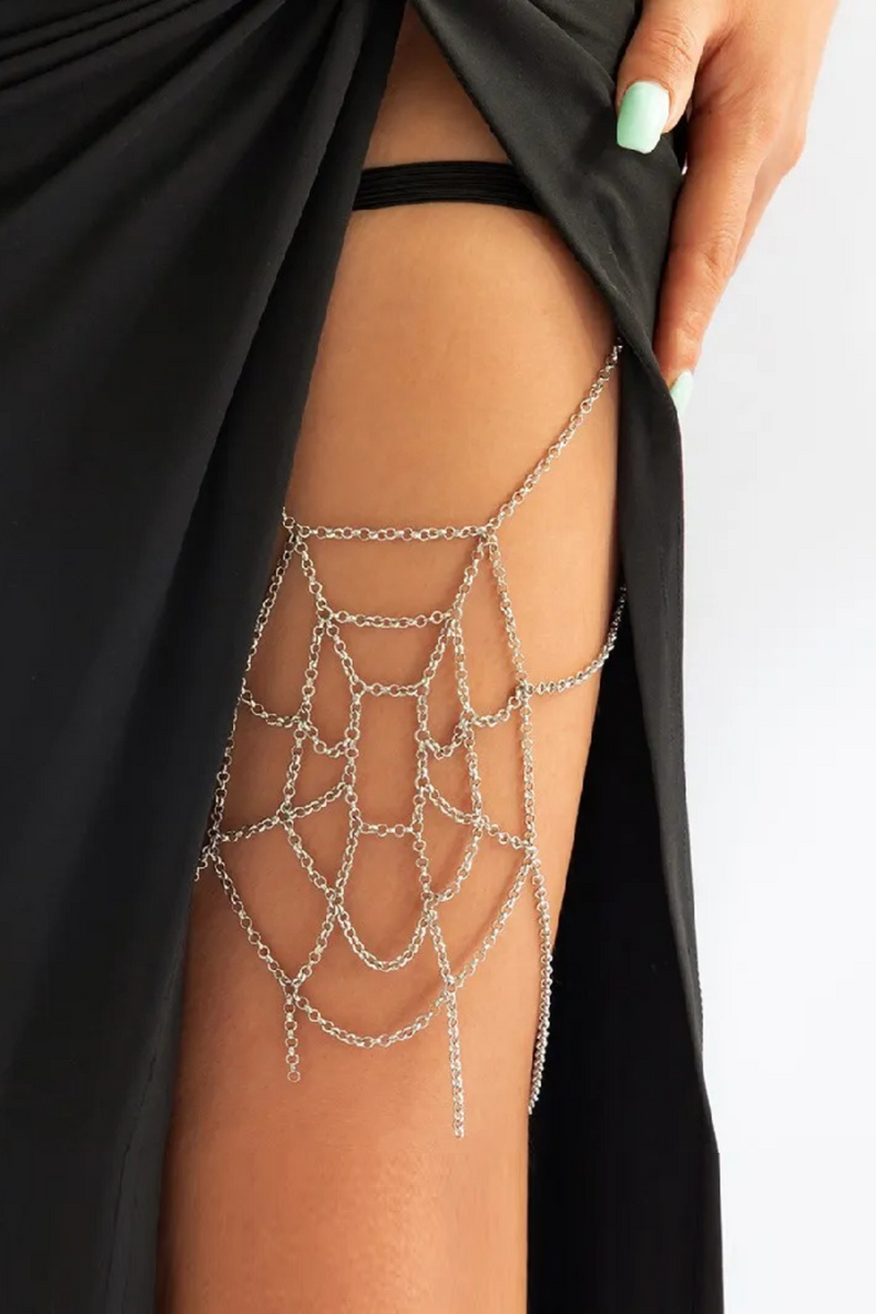 Thigh Chain Spider Web Multi-layer Leg Chain for Women Elastic Thigh Bracelet Party Body Jewelry