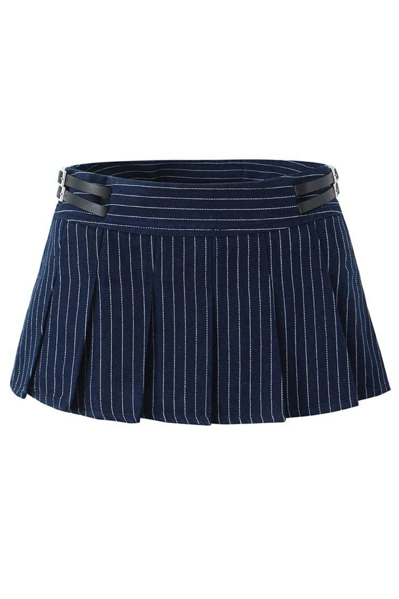 Women Striped Super Short Skirts Mini Skirt Preppy Style Pleated Skirts