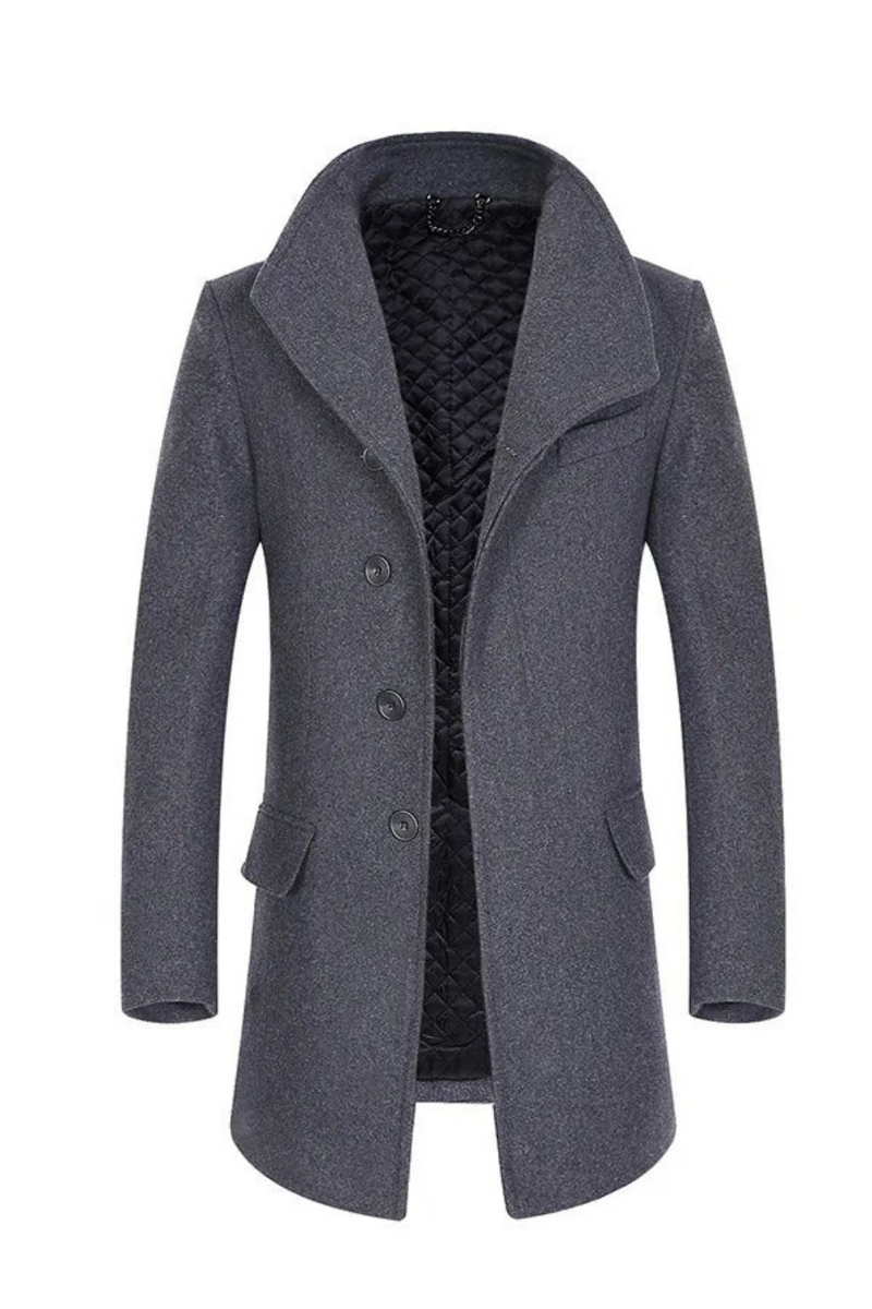 Winter Men Wool Coats Long Jackets Stand Collar Overcoat Classic Slim Fit Solid Color Jacket Coat