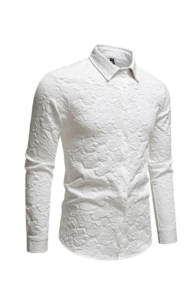 Embossed Fabric Design Men's Shirt Spring Casual Solid Shirts