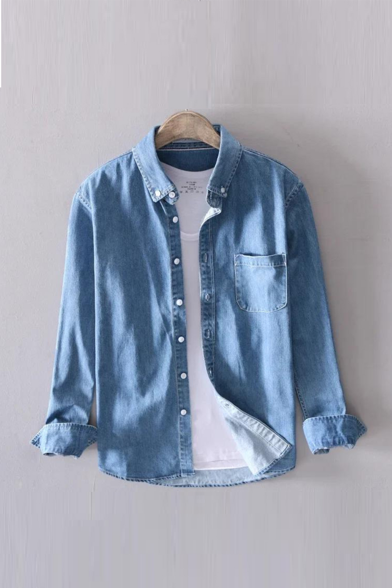 Autumn Cotton Men Denim Shirt Casual Male Long-sleeved Shirts Street Slim Clothes