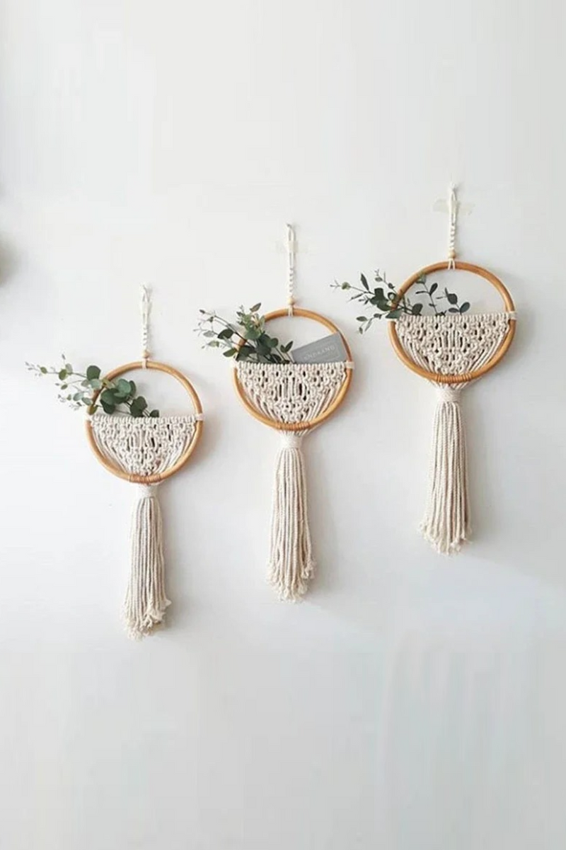 Macrame Wall Hanging Nordic Ins Door Wall Decoration Home Background Round Wall Tapestry Woven Flower Pot  Dorm Room Decor