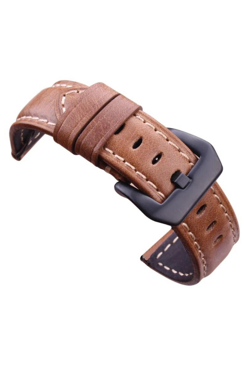 Genuine Leather Watchbands Dark Brown Vintage Watch Strap With Silver Black Stainless Steel Buckle