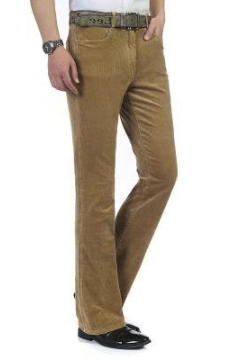 Men's Autumn Spring Corduroy Boot Cut Pants Male Mid Waist Casual Flares Trousers