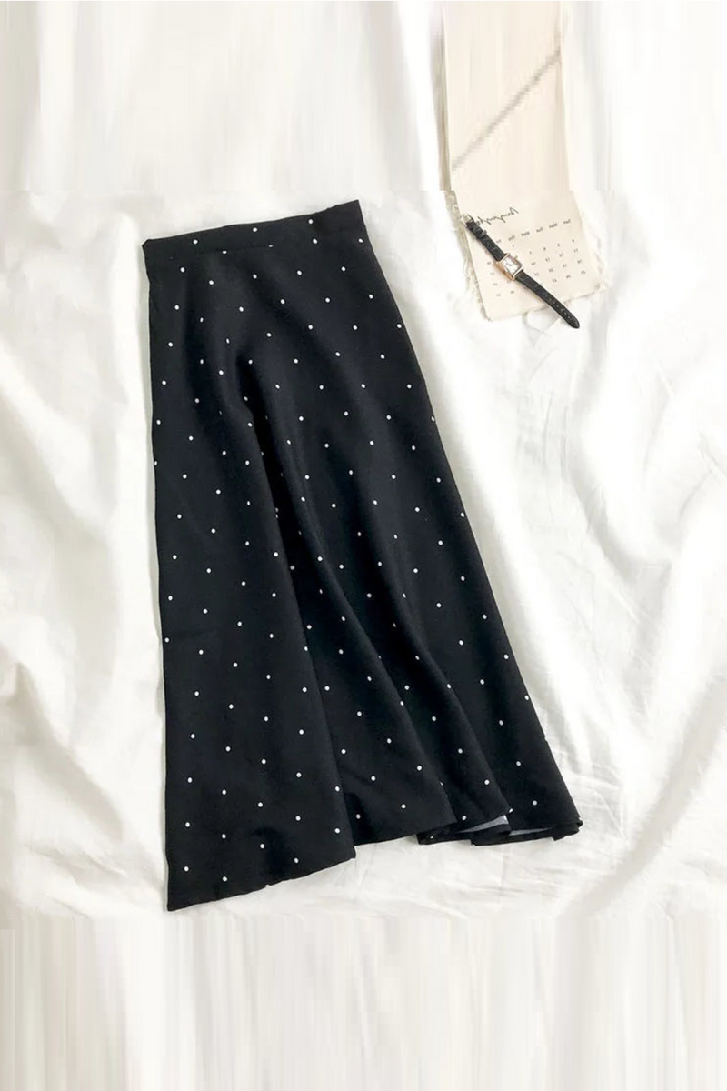 Summer Women Black Polka Dot Chiffon Long Skirt Elegant Lady Skirts Casual Boho Beach Vintage Slim Skirt