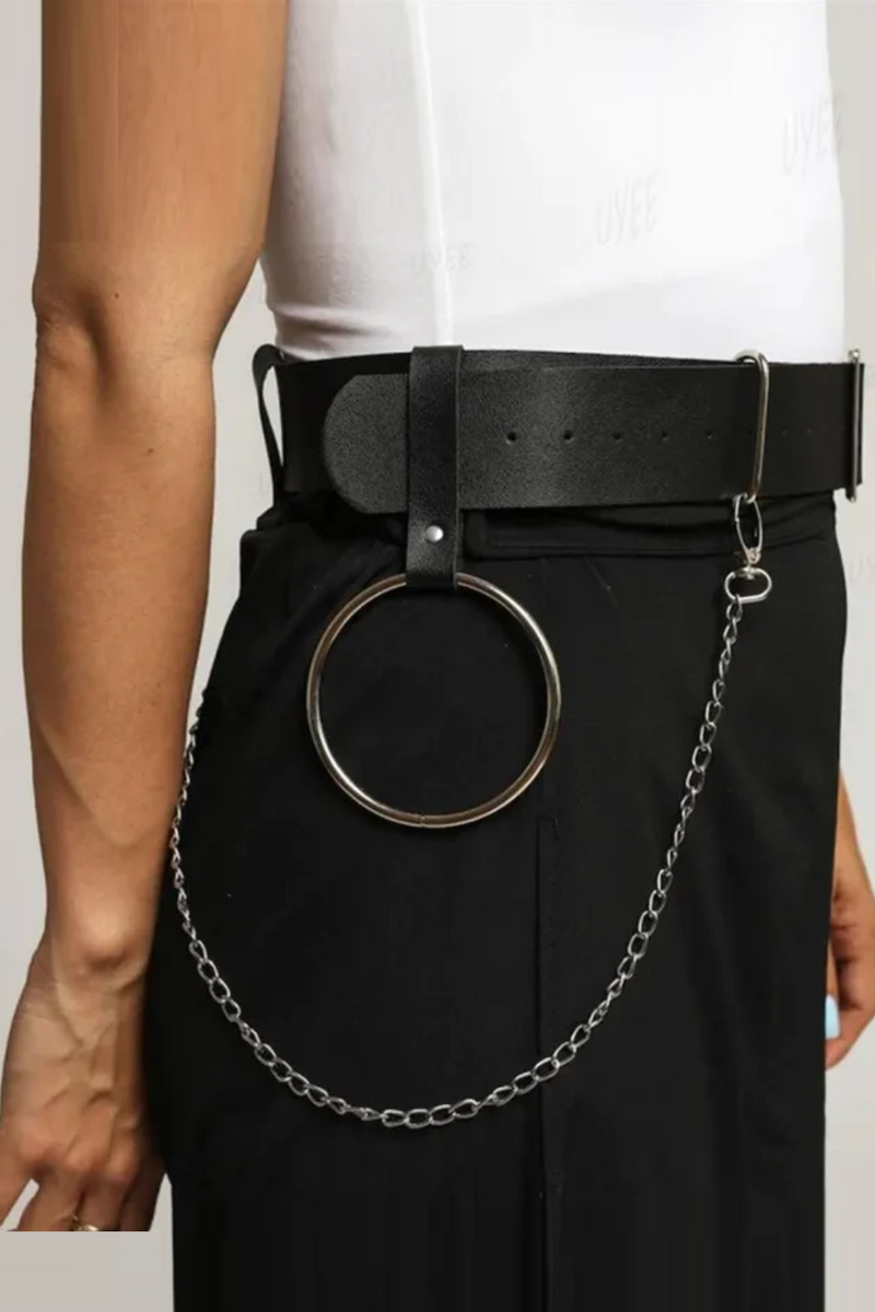 Waist Belt for Women Leather Harness Corset Gothic Waistband with Key Chain Metal Ring Design