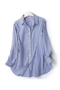 England Lady High Street Blouse Striped  Loose Shirt Pure Cotton Casual Blouse Women