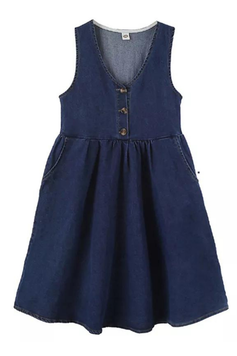 kids girls fall autumn denim jeans midi jumper dress child cotton buttoned overall dresses clothing